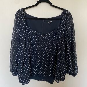 Express Navy and White CrissCross Fitted Top